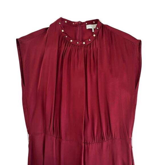 Sandro Conique Merlot Burgundy Embellished Neckline Midi Dress Women’s EU 36 - Picture 4 of 11
